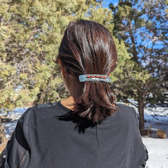 Native American Coral Handmade Hair Pin Accessory Jewelry Barrette Clip** - Picture 9 of 9